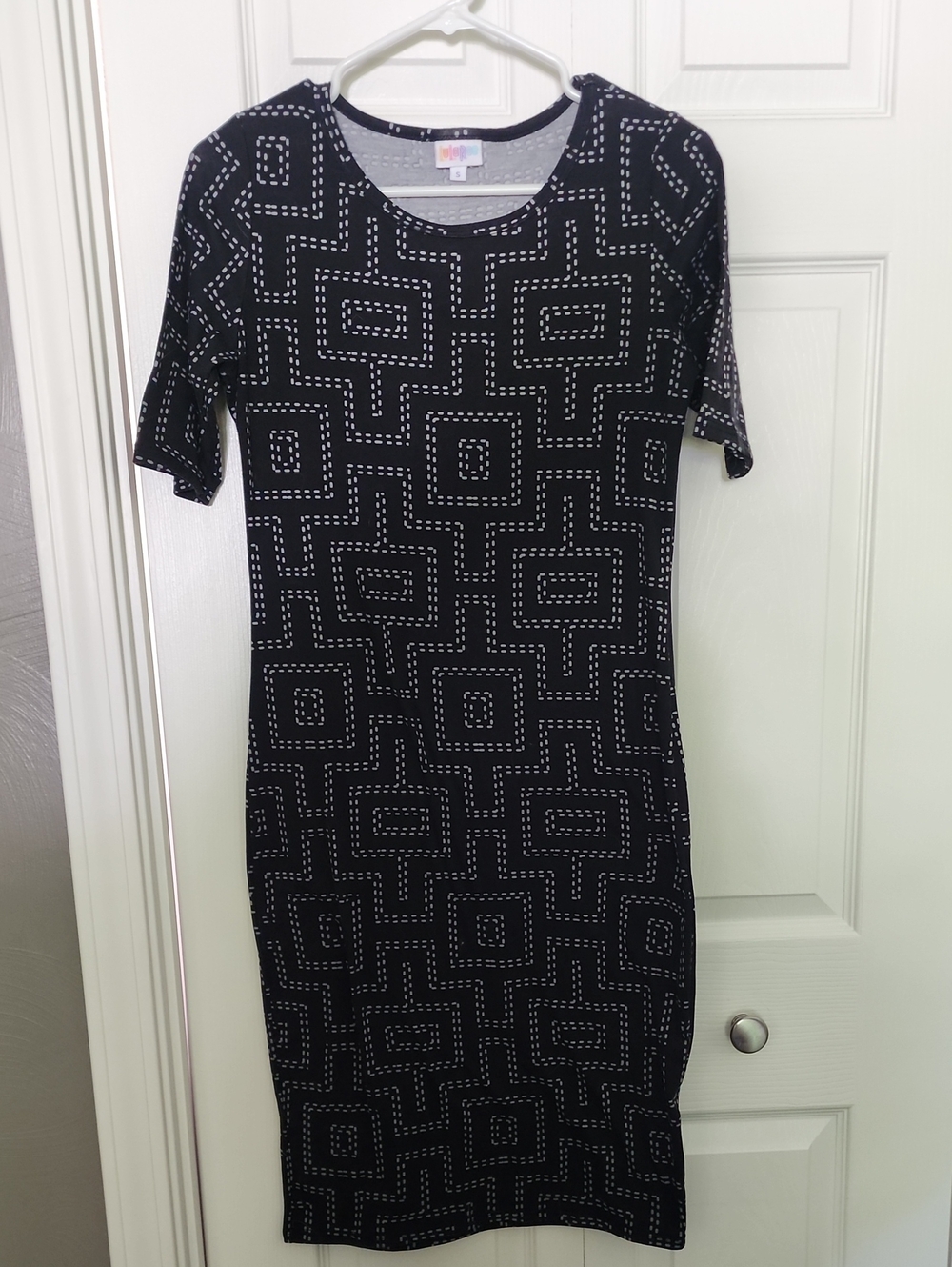 LuLaRoe Black Midi Dress with White Geometric Dot Pattern